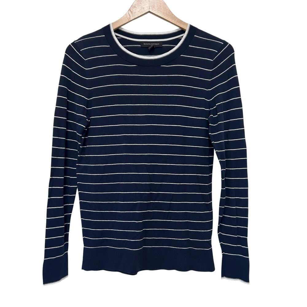 Banana Republic Navy Blue White Striped Sweater Sz S